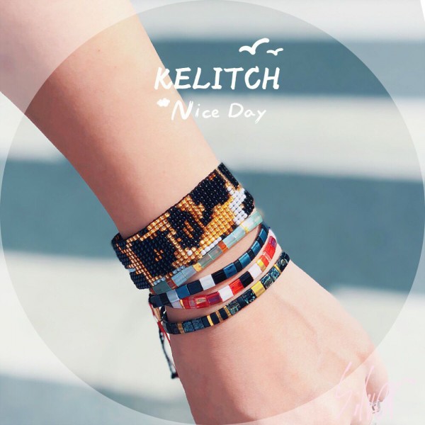 KELITCH 다채로운 미유키 비즈 스트레치 팔찌 패션 Tila 비치 팔찌 여성 여성용 Stackable Bangle
