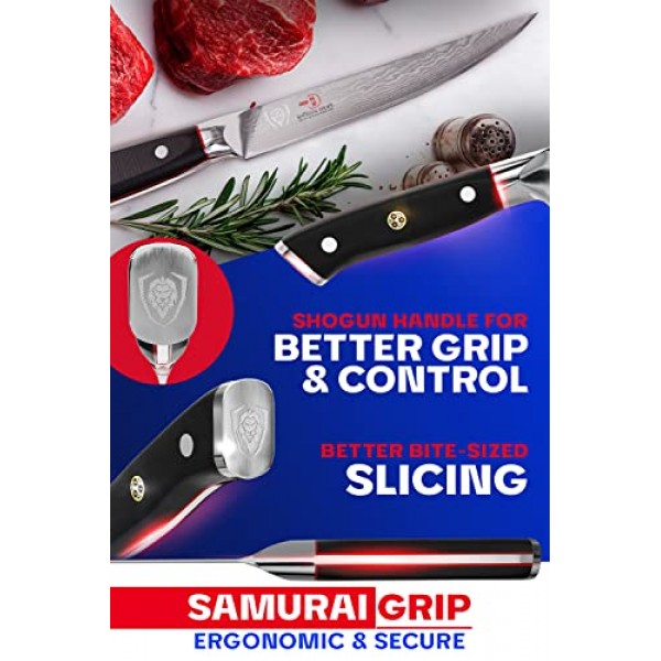 DALSTRONG 스테이크 나이프 세트 - 5인치 - Shogun 시리즈 ELITE - 다마스커스 - 일본식 AUS-10V 슈퍼 스틸 - 4피스 - 면도칼 날카로운 필렛 나이프 - 테이블 세트 - 면도칼 날카로