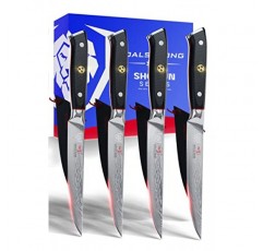 DALSTRONG 스테이크 나이프 세트 - 5인치 - Shogun 시리즈 ELITE - 다마스커스 - 일본식 AUS-10V 슈퍼 스틸 - 4피스 - 면도칼 날카로운 필렛 나이프 - 테이블 세트 - 면도칼 날카로