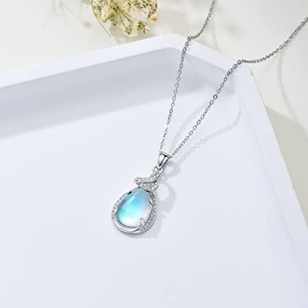 VONALA 스털링 실버 청록색 월장석 체인 펜던트 목걸이 Boho Jewellery 여성용 여성용