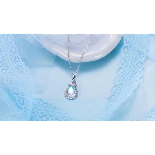 VONALA 스털링 실버 청록색 월장석 체인 펜던트 목걸이 Boho Jewellery 여성용 여성용