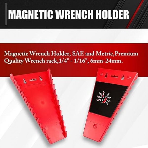 C&T 2팩 마그네틱 렌치 정리함, 마그네틱 렌치 홀더, SAE 및 미터법, 프리미엄 품질 렌치 랙, 1/4 - 1/16, 6mm-24mm