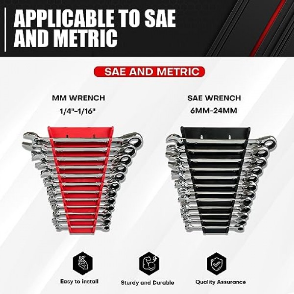 C&T 2팩 마그네틱 렌치 정리함, 마그네틱 렌치 홀더, SAE 및 미터법, 프리미엄 품질 렌치 랙, 1/4 - 1/16, 6mm-24mm