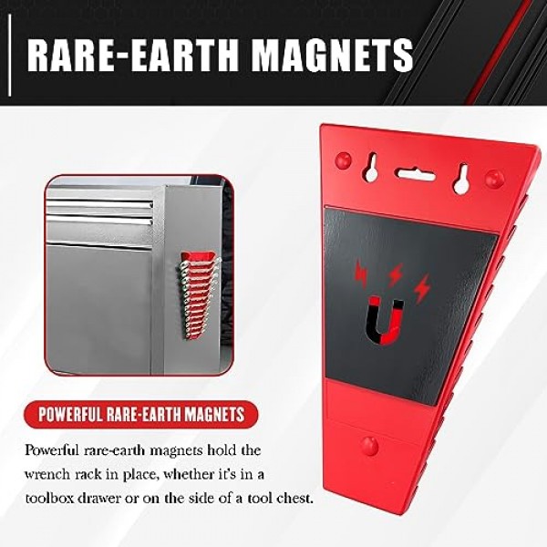 C&T 2팩 마그네틱 렌치 정리함, 마그네틱 렌치 홀더, SAE 및 미터법, 프리미엄 품질 렌치 랙, 1/4 - 1/16, 6mm-24mm