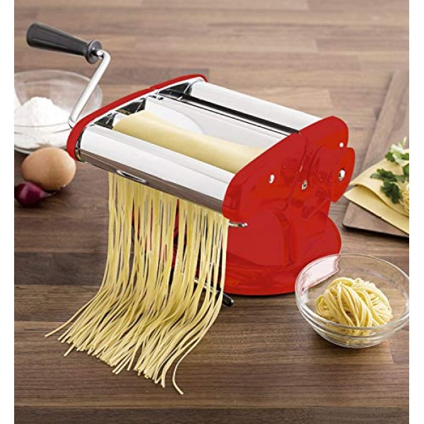 최고의 파스타 기계 - 스테인레스 스틸 파스타 롤러 기계의 미끄럼 방지 사용을 위한 특허받은 고유한 흡입 베이스 - 150mm - 파스타 커터, 핸드 크랭크 및 레시피 포함