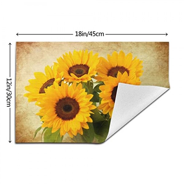 레트로 해바라기 플레이스 매트 4 PVC 해바라기 테이블 매트 세트 미끄럼 방지 내열성 빈티지 노란색 꽃 플레이스 매트 홈 주방 식탁 용 빨 가능