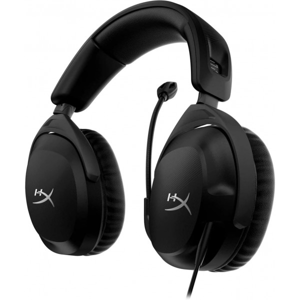 HyperX Cloud Stinger 2 - 크기 조정, 마이크가 있는 경량 오버이어 헤드셋, 마이크를 뒤집어 음소거, 50mm 드라이버, PC 호환 가능, 블랙 블랙 원 사이즈 Stinger 2