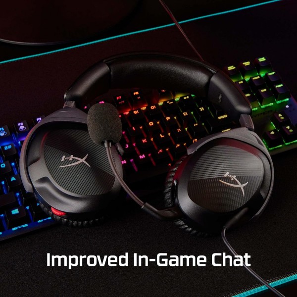 HyperX Cloud Stinger 2 - 크기 조정, 마이크가 있는 경량 오버이어 헤드셋, 마이크를 뒤집어 음소거, 50mm 드라이버, PC 호환 가능, 블랙 블랙 원 사이즈 Stinger 2