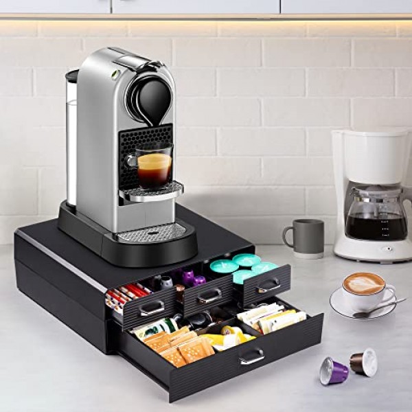 SZQINJI 커피 포드 주최자 72/96 포드 커피 캡슐 홀더 2 단 커피 포드 보관 4 서랍 컴팩트, Keurig K 컵 및 네스프레소 캡슐과 호환 가능