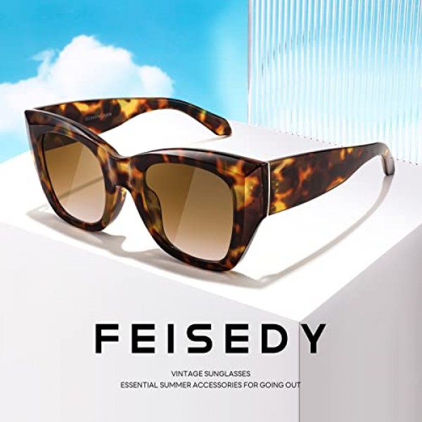 Feisedy 빈티지 스퀘어 선글라스 여성 럭셔리 트렌디 오버 사이즈 안경 uv400 보호 기능이있는 두꺼운 프레임 그늘 b2378