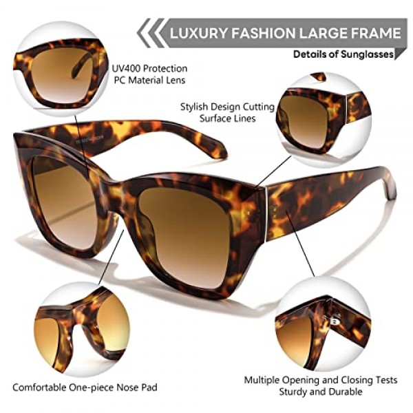 Feisedy 빈티지 스퀘어 선글라스 여성 럭셔리 트렌디 오버 사이즈 안경 uv400 보호 기능이있는 두꺼운 프레임 그늘 b2378