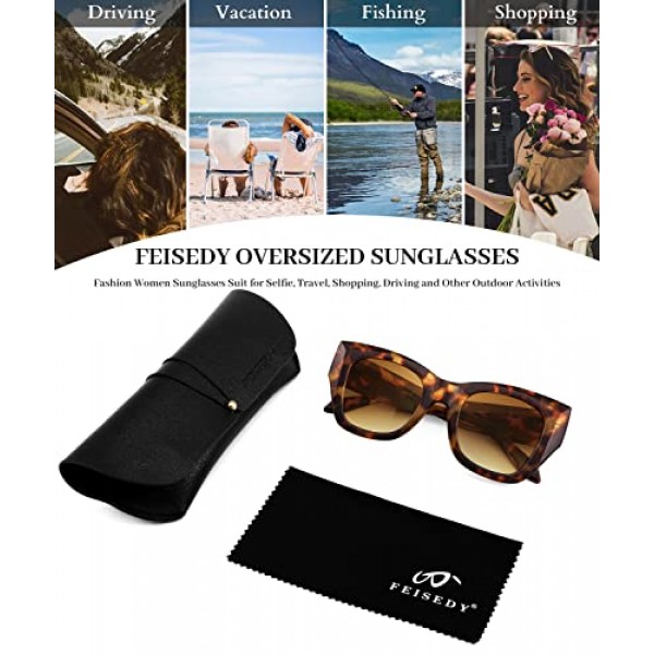 Feisedy 빈티지 스퀘어 선글라스 여성 럭셔리 트렌디 오버 사이즈 안경 uv400 보호 기능이있는 두꺼운 프레임 그늘 b2378