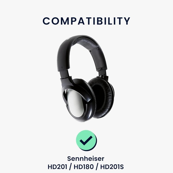 Sennheiser HD201 / HD206 / HD180 / HD200 Pro 패드와 호환되는 kwmobile 2X 이어 패드 - 오버이어 헤드폰용 합성 가죽 헤드폰 패드 블랙