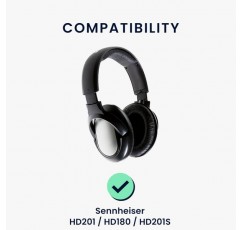 Sennheiser HD201 / HD206 / HD180 / HD200 Pro 패드와 호환되는 kwmobile 2X 이어 패드 - 오버이어 헤드폰용 합성 가죽 헤드폰 패드 블랙