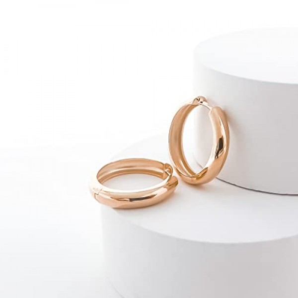 Mary & Jules 청키 후프 귀걸이 로즈 골드 925 스털링 실버 로즈 골드 도금, 재활용 실버로 만든 여성용 황금 귀걸이, 여성용 귀걸이 로즈 골드, 여성용 스터드 귀걸이