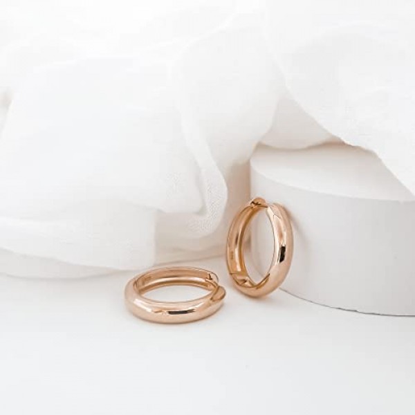 Mary & Jules 청키 후프 귀걸이 로즈 골드 925 스털링 실버 로즈 골드 도금, 재활용 실버로 만든 여성용 황금 귀걸이, 여성용 귀걸이 로즈 골드, 여성용 스터드 귀걸이