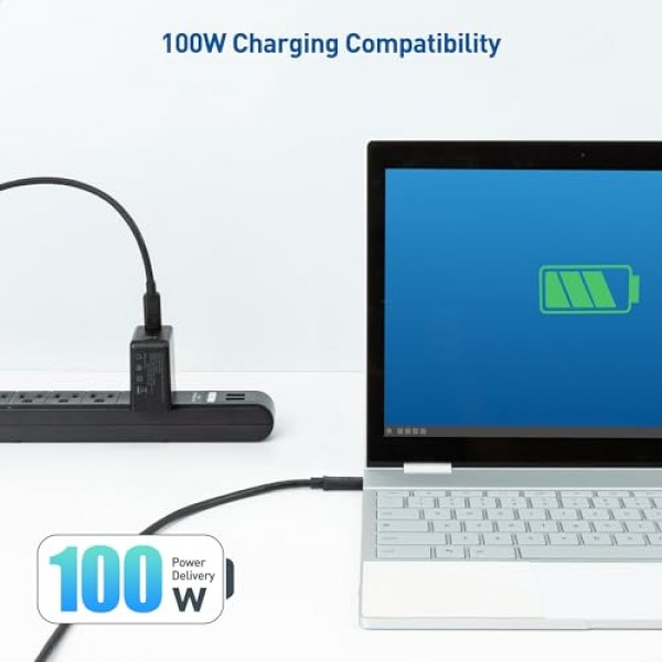 케이블 문제 10Gbps USB C - USB C 모니터 케이블 3피트/0.9m, 4K 120Hz 및 8K 30Hz, 100W 전원 공급, USB C 비디오 케이블/USB C 디스플레이 케이블, USB-C 3.2 10Gbps 데이터 전송
