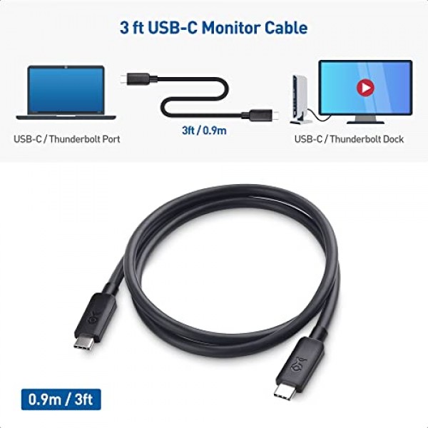 케이블 문제 10Gbps USB C - USB C 모니터 케이블 3피트/0.9m, 4K 120Hz 및 8K 30Hz, 100W 전원 공급, USB C 비디오 케이블/USB C 디스플레이 케이블, USB-C 3.2 10Gbps 데이터 전송