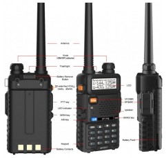 양방향 라디오 워키토키 5R 듀얼 밴드 VHF/UHF 양방향 햄 라디오, 3800mAh 배터리, 마이크 스피커, USB 프로그래밍 케이블, 고이득 안테나, USB 충전기, 헤드폰