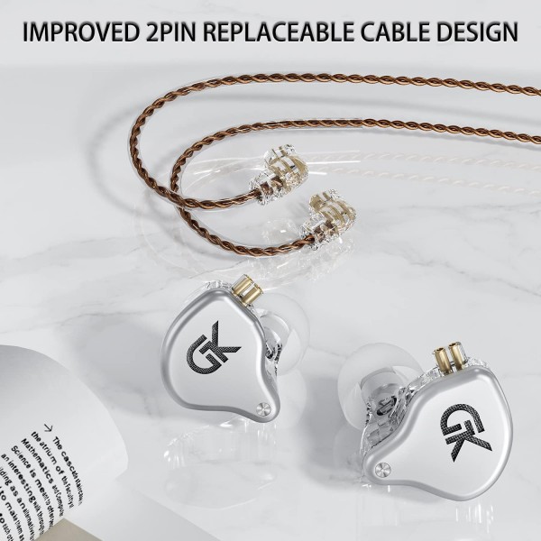 케이블 포함 GK GS10 인이어 헤드폰, 마이크 포함 이어폰, 1DD + 4BA 드라이버, 전문 음악용 헤드폰, HiFi 스테레오(블랙, 마이크 포함)