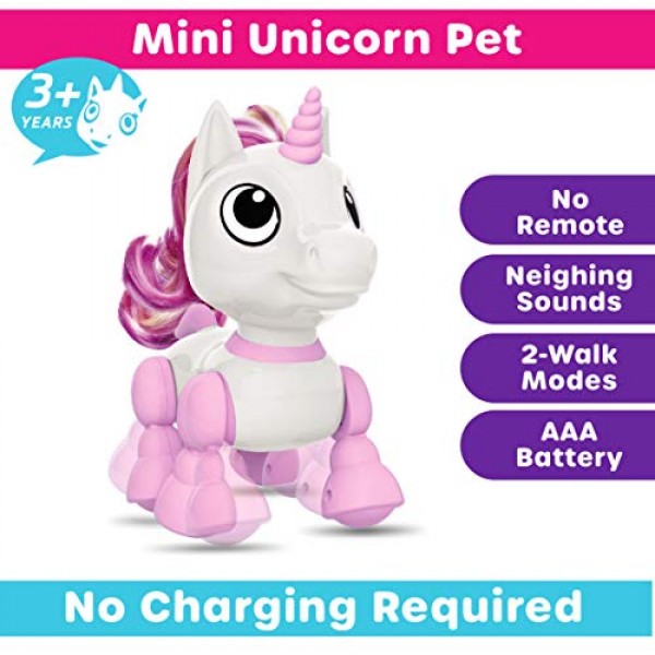재미있는 로봇 애완동물 유니콘 장난감 2팩 - 소녀와 어린이를 위한 유니콘 선물 (1) 유니콘 STEM 장난감 로봇 대화형 손 제스처 또는 이동 원격 제어 및 (1) 미니 유니콘 