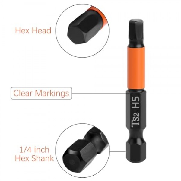 9Pcs 육각 머리 알렌 렌치 드릴 비트 세트(자기 팁 포함), 1/4'' 육각 생크 임팩트 육각 비트 세트 H1.5-H10 미터법 S2 강철 스크루드라이버 비트, 2인치 길이