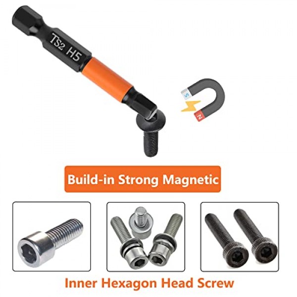 9Pcs 육각 머리 알렌 렌치 드릴 비트 세트(자기 팁 포함), 1/4'' 육각 생크 임팩트 육각 비트 세트 H1.5-H10 미터법 S2 강철 스크루드라이버 비트, 2인치 길이