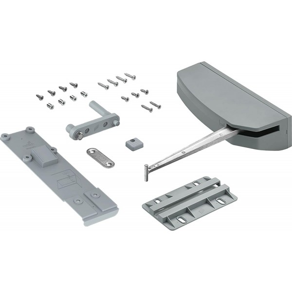 HETTICH 9238102 Wing-Line Push to Move easy, 왼쪽 열림 지지대(미닫이 문 고정 장치), 플라스틱 회색, 은색 접이식 미닫이 문이 있는 수납장용