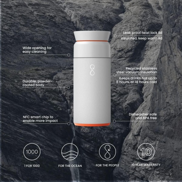Ocean Bottle - 재활용 스테인리스 스틸로 만든 보온병 -  및 재사용 가능 - Rock Grey - 350ml Rock Grey Brew Flask 350ml
