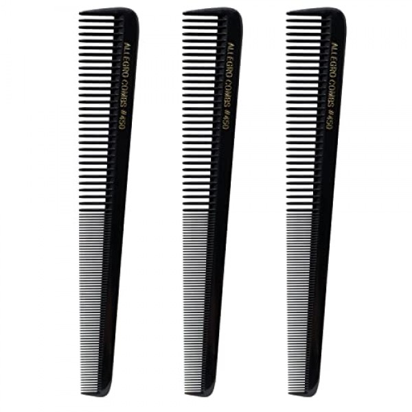 Allegro 빗 450 테이퍼 헤어 커팅 빗 이발사 헤어 헤어스타일리스트 빗 여성용 빗 남성용 포켓 빗 미국산 3개입. (검은색)