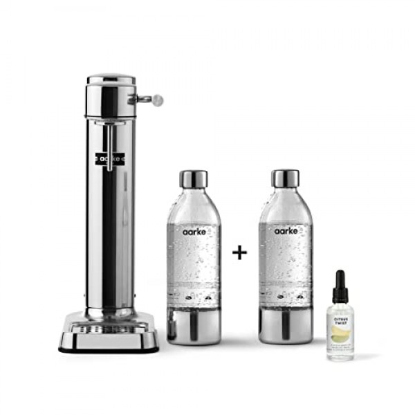 Aarke Carbonator 3 워터 카보네이터, 스테인리스 스틸 마감 + 2 x PET 병 800 ml + 아로마 드롭 시트러스 트위스트