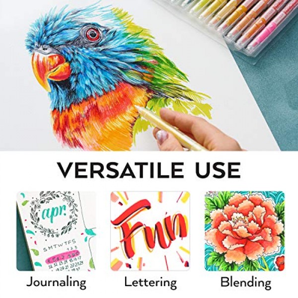 ARTEZA 듀얼 브러시 펜, 48색 세트, 미세 및 브러시 팁이 있는 아트 마커, 색칠, 서예, 스케치, 낙서용 트위마커, 그림, 저널링, 핸드 레터링용 미술 용품