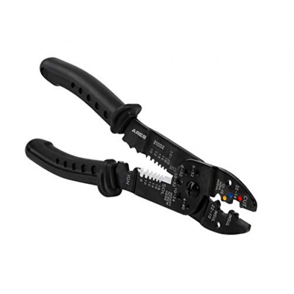 ARES 21002-9인치 와이어 스트리퍼, 크림퍼 및 커터 전기 다중 도구 - 압착 절연, 비절연 및 점화 단자 - 스트립 및 절단 8-22 AWG 연선 및 10-24 AWG 단선