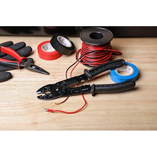 ARES 21002-9인치 와이어 스트리퍼, 크림퍼 및 커터 전기 다중 도구 - 압착 절연, 비절연 및 점화 단자 - 스트립 및 절단 8-22 AWG 연선 및 10-24 AWG 단선