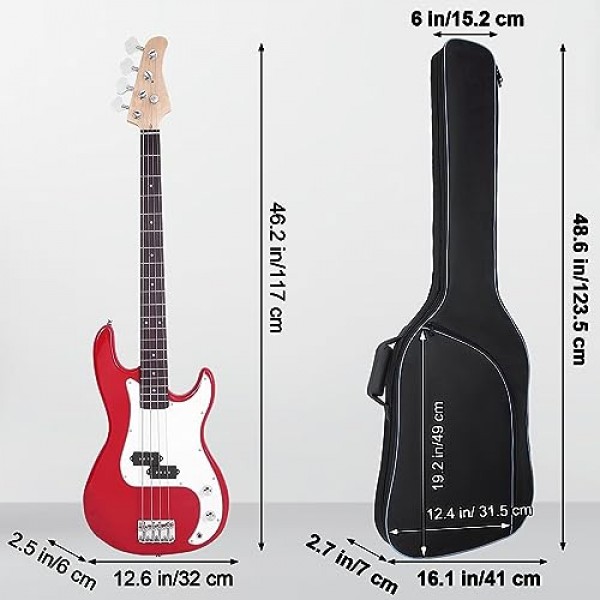 MUZNOTE 베이스 기타 가방, 베이스 기타 가방 긱백 백팩 일렉트릭 베이스 기타 케이스 소프트 0.38인치 패딩 경량 포켓 포함 방수 (블랙)