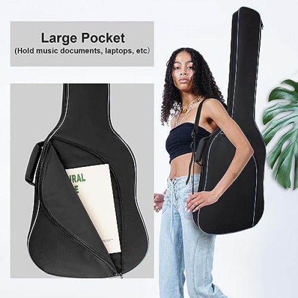 MUZNOTE 베이스 기타 가방, 베이스 기타 가방 긱백 백팩 일렉트릭 베이스 기타 케이스 소프트 0.38인치 패딩 경량 포켓 포함 방수 (블랙)