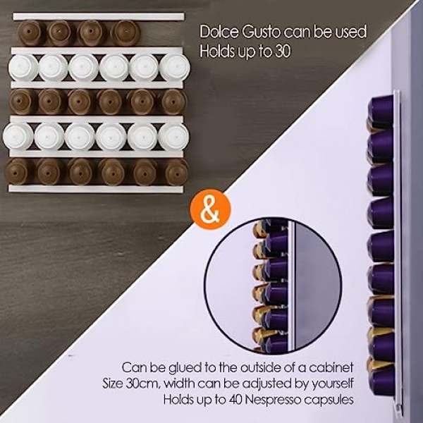 GLOGLOW 커피 캡슐 홀더, 수직 또는 수평으로 장착된 네스프레소 포드 홀더 네스프레소 포드용 DIY 접착 캡슐 홀더 싱글 사이즈 11.81 x 0.47 x 0.23인치 블랙