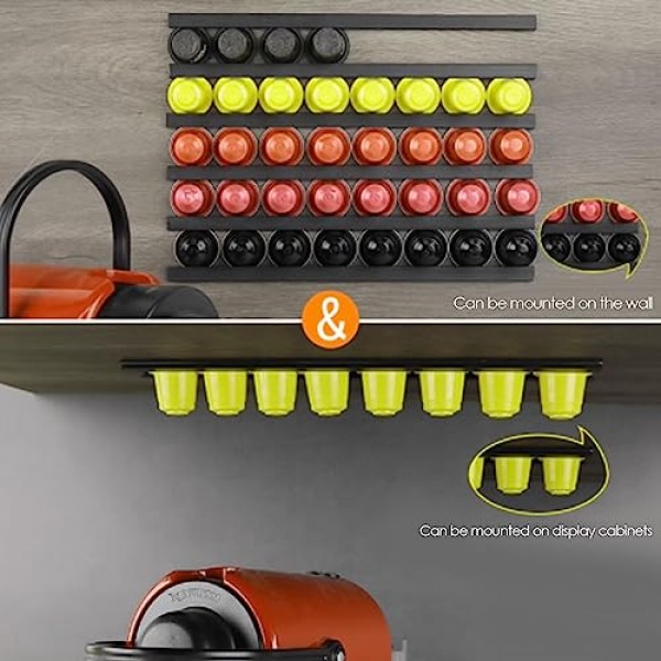 GLOGLOW 커피 캡슐 홀더, 수직 또는 수평으로 장착된 네스프레소 포드 홀더 네스프레소 포드용 DIY 접착 캡슐 홀더 싱글 사이즈 11.81 x 0.47 x 0.23인치 블랙