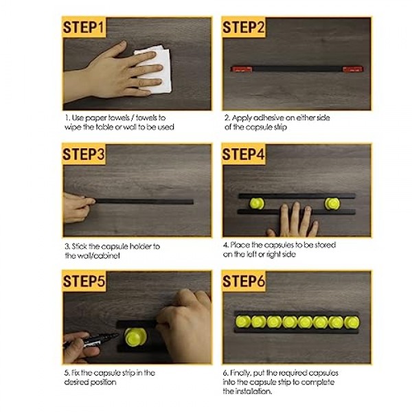 GLOGLOW 커피 캡슐 홀더, 수직 또는 수평으로 장착된 네스프레소 포드 홀더 네스프레소 포드용 DIY 접착 캡슐 홀더 싱글 사이즈 11.81 x 0.47 x 0.23인치 블랙