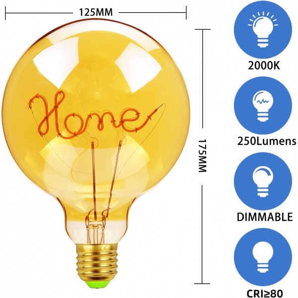 Golden Bulb Alphabet Led Bulbs 4W G125 Edison Bulb 2000Kelvin Warmth Glow Specialty Fancy Light Bulbs (Home Lamp)