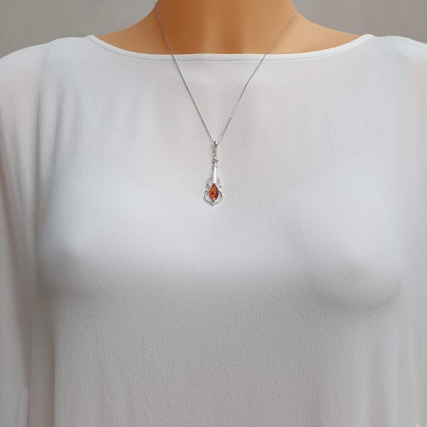 Kiara Jewellery 925 스털링 실버 브라운 앰버 바이올린 펜던트 목걸이 18