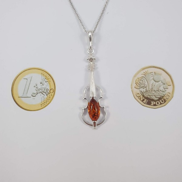 Kiara Jewellery 925 스털링 실버 브라운 앰버 바이올린 펜던트 목걸이 18