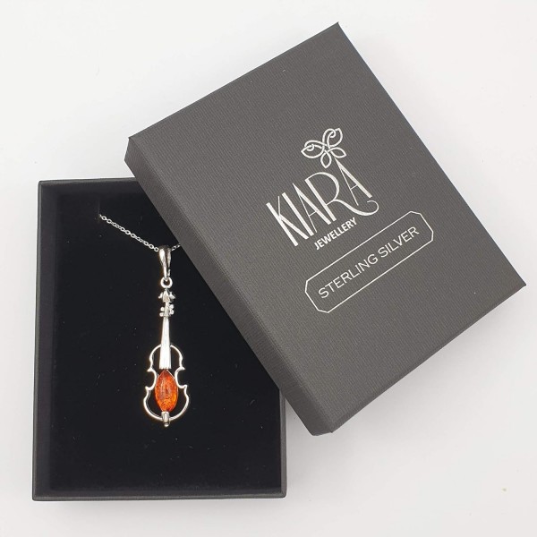 Kiara Jewellery 925 스털링 실버 브라운 앰버 바이올린 펜던트 목걸이 18