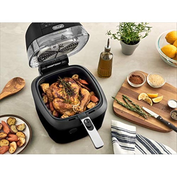 De'Longhi 급속 크리스프 에어 프라이어, 5쿼트, 1700와트 XL 쿠커, 튀김, 크리스프, 로스팅, 베이킹, 5가지 사전 설정 기능, 피자 설정 최대 20% 더 빠른 요리, 달라붙지 않는 