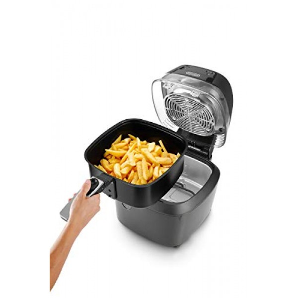 De'Longhi 급속 크리스프 에어 프라이어, 5쿼트, 1700와트 XL 쿠커, 튀김, 크리스프, 로스팅, 베이킹, 5가지 사전 설정 기능, 피자 설정 최대 20% 더 빠른 요리, 달라붙지 않는 