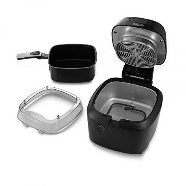 De'Longhi 급속 크리스프 에어 프라이어, 5쿼트, 1700와트 XL 쿠커, 튀김, 크리스프, 로스팅, 베이킹, 5가지 사전 설정 기능, 피자 설정 최대 20% 더 빠른 요리, 달라붙지 않는 