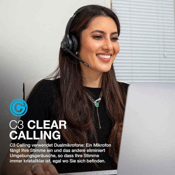 마이크가 있는 JLab Go Work 무선 헤드셋: 45시간 이상 재생, 다지점 연결이 있는 헤드폰, PC 및 휴대폰에 무선 또는 유선 연결 - 노트북 사무실용 마이크가 있는 Bluetooth 헤