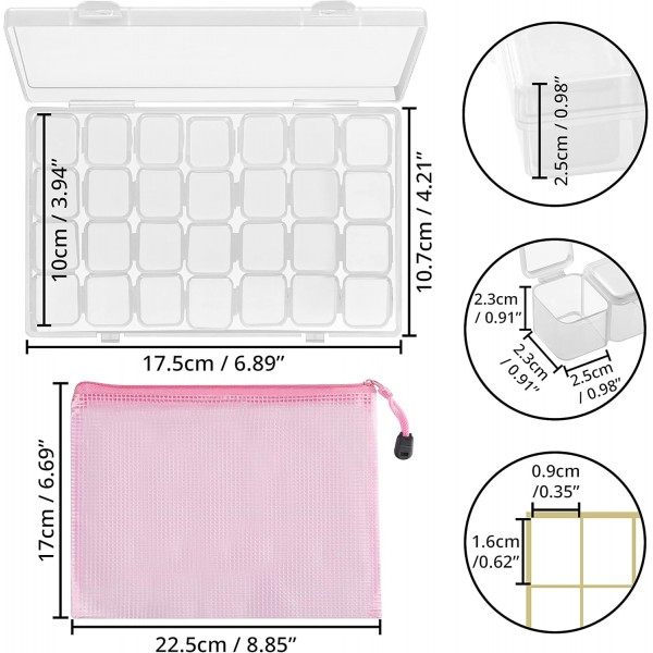 BELLE VOUS 다이아몬드 페인팅 작은 부품 분류 상자 부속품이 있는 플라스틱 상자(285개) - 예술용 뚜껑, 가방 및 라벨 세트가 있는 4 x 28 작은 상자 - 성인 및 어린이용