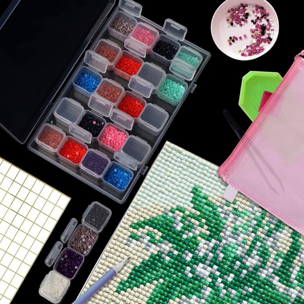 BELLE VOUS 다이아몬드 페인팅 작은 부품 분류 상자 부속품이 있는 플라스틱 상자(285개) - 예술용 뚜껑, 가방 및 라벨 세트가 있는 4 x 28 작은 상자 - 성인 및 어린이용