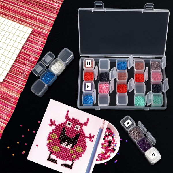 BELLE VOUS 다이아몬드 페인팅 작은 부품 분류 상자 부속품이 있는 플라스틱 상자(285개) - 예술용 뚜껑, 가방 및 라벨 세트가 있는 4 x 28 작은 상자 - 성인 및 어린이용